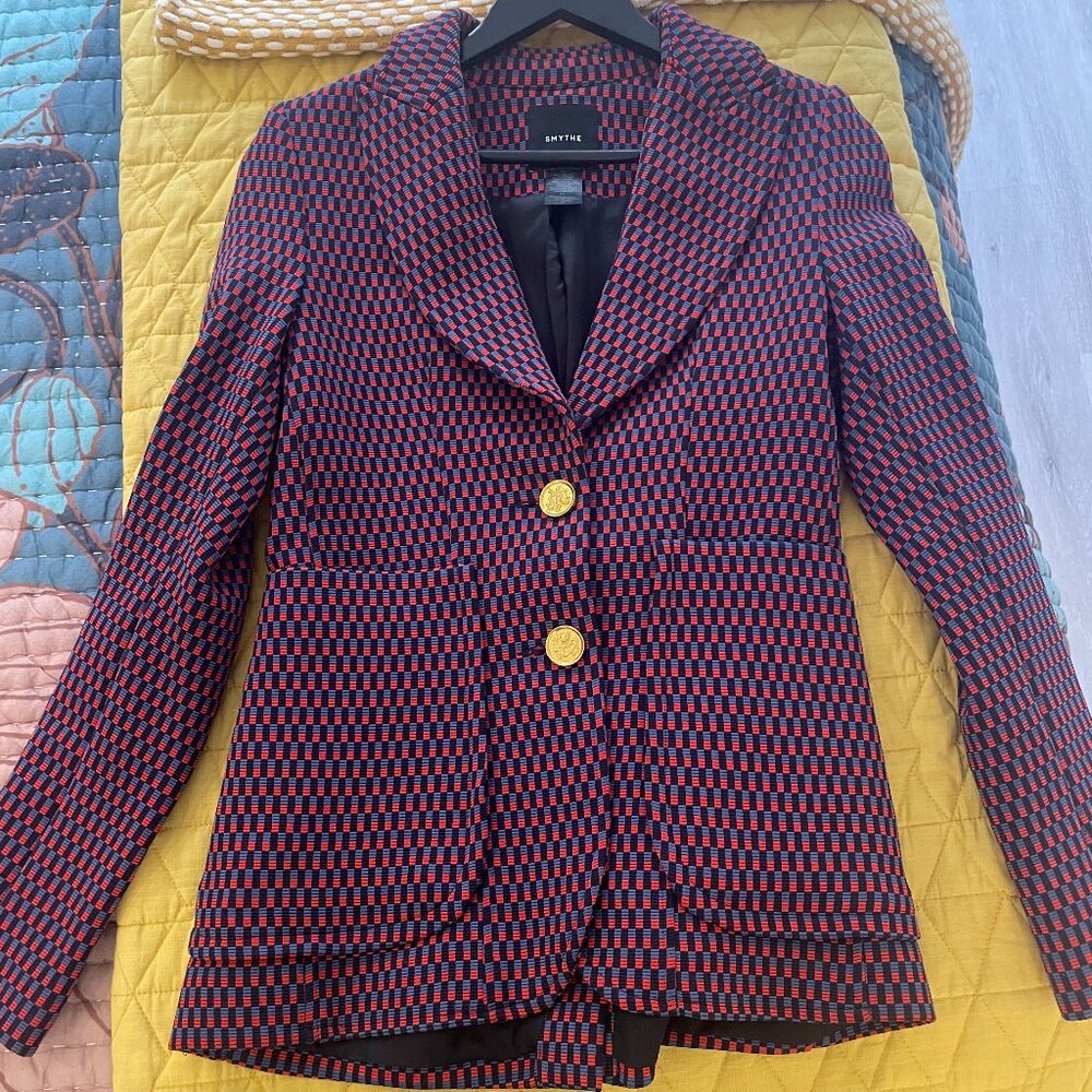 Smythe red black jacquard blazer gold button - size 4